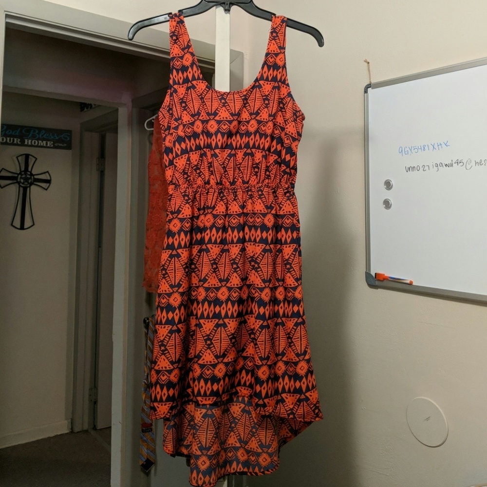Tribal orange and blue dress